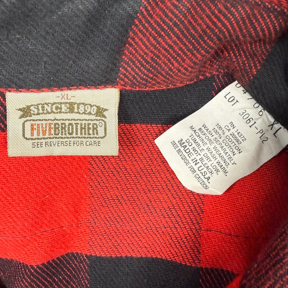 Five Brother Buffalo Plaid Flannel Shirt Red Black Heavy Cotton USA XL Workwear - Picture 4 of 4